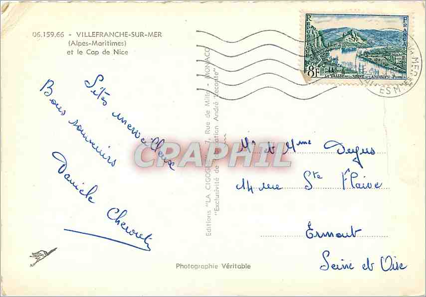 Villefranche-sur-Mer — Cap de Nice — Editionen 'LA CIGOGNE' — Rückseite