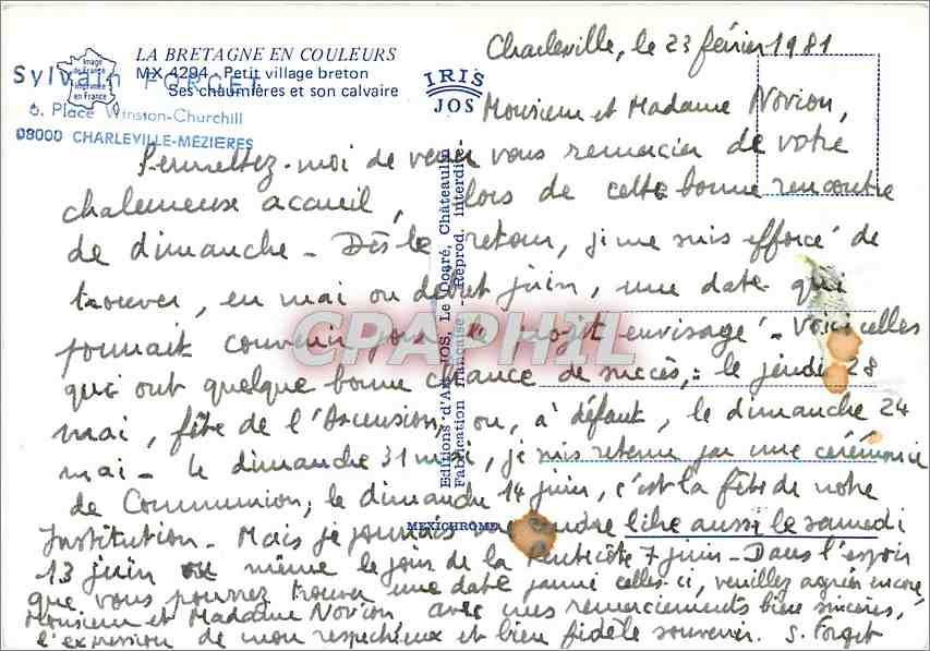 CPM La Bretagne en couleurs Petit village breton ses chaumieres et son clavaire — Rückseite