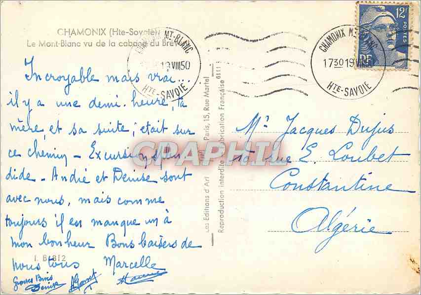 Le Mont-Blanc vu de la cabane du Brevent — J. Vion — Éditions d'Art — Back