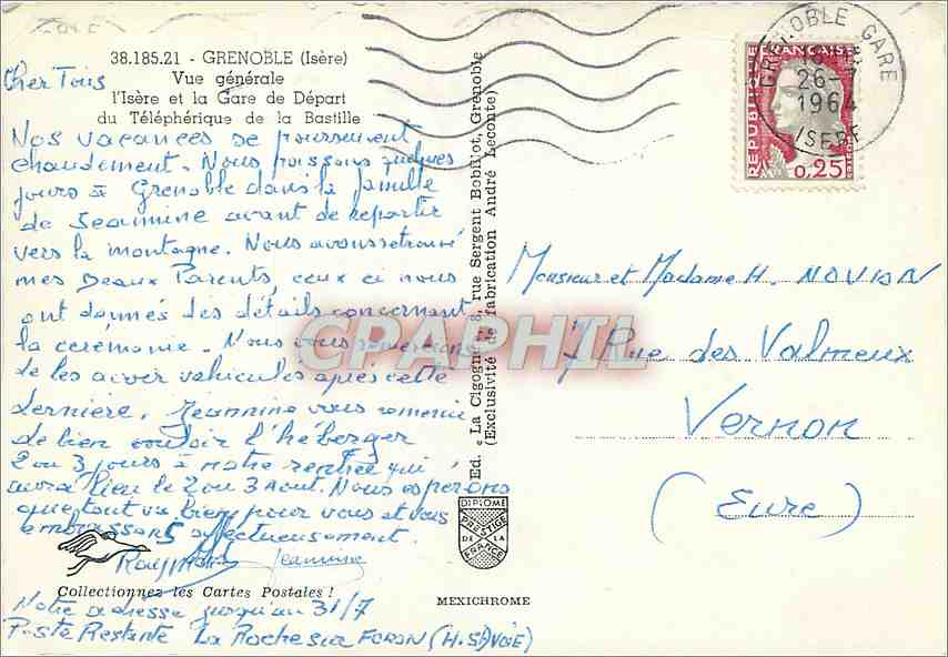 Grenoble — Vue générale du Départ du Téléphérique de la Bastille — Éd. MEXICHROME — Rückseite