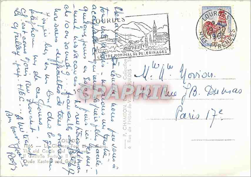 CPM Lourdes le Chateau Fort et la Gave — Verso