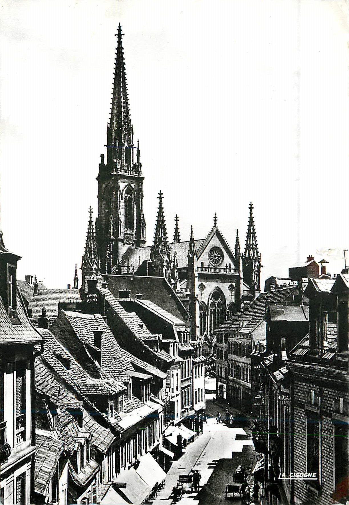 Église Saint-Étienne de Mulhouse — vue depuis la rue Henriette — Éditions 'La Cigogne'