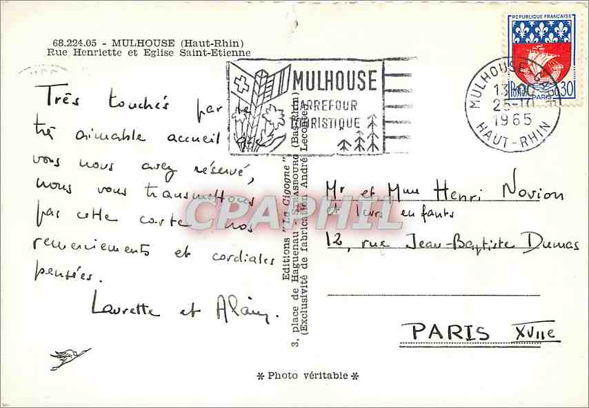 Église Saint-Étienne de Mulhouse — vue depuis la rue Henriette — Éditions 'La Cigogne' — Rückseite