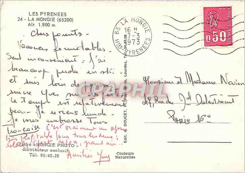 CPM Les Pyrenees La Mongie alt 1800 m — Rückseite