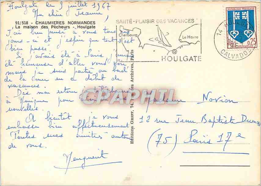 CPM Chaumieres Normandes la maison des Pecheurs Houlgate — Rückseite