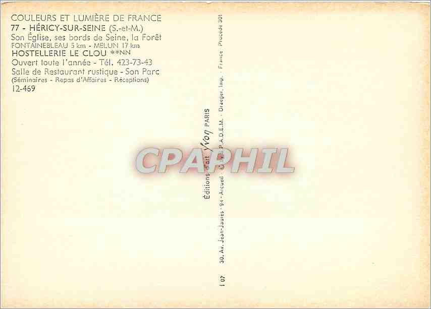 CPM Hericy sur Seine (S et M) Son Eglise ses bords de Seine la Foret Fontainbleau 5 km Melun 17 km H — Verso