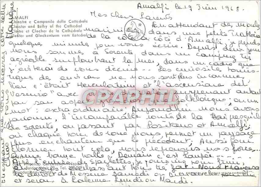 CPM Amalfi Cloitre et le Clohcer de la Cathedrale — Rückseite