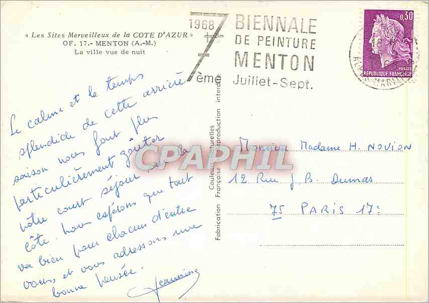 CPM Les Sites Merveilleux de la Cote d'Azur Menton (A M) La ville vue de nuit — Rückseite