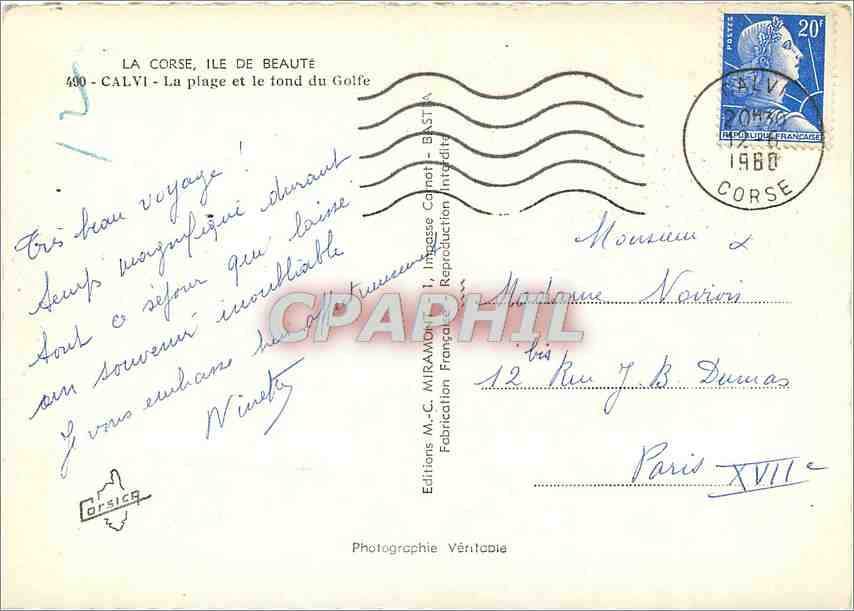 Calvi - La plage et le fond du Golfe — Éditions M.-C. Miramon, série 490 — Reverso