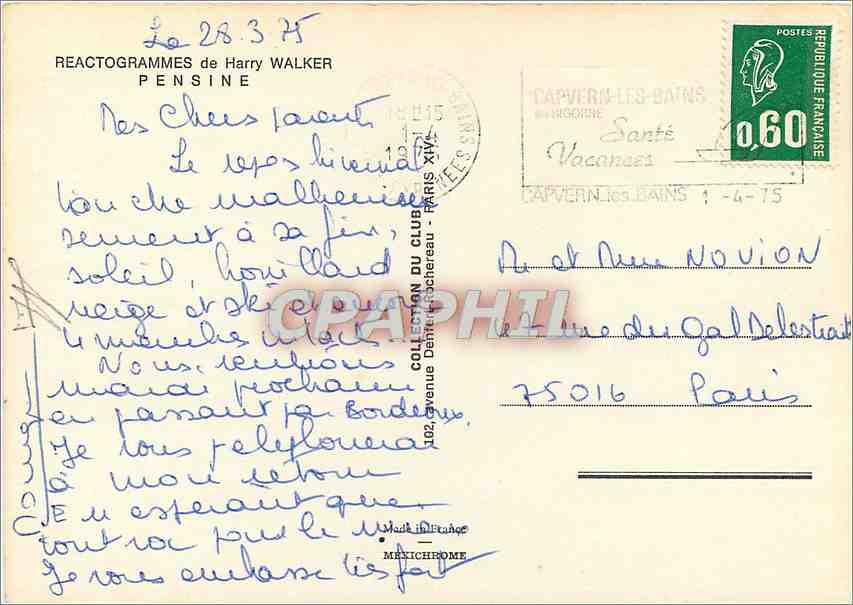 CPM Reactogrammes de Harry Walker Pensine — Verso