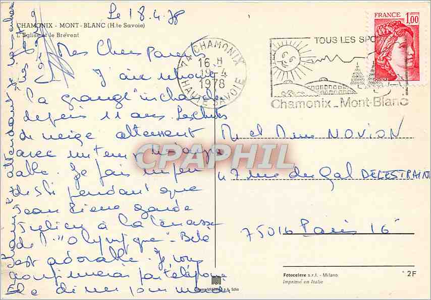 CPM Chamonix Mont Blanc (Hte Sav) L'Eglise et le Brevent — Verso