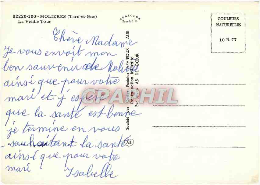 CPM Molieres (Tarn et Gne) La Vieille Tour — Rückseite