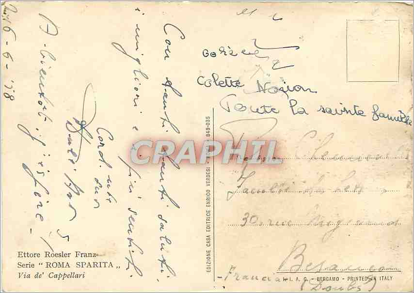 CPM Ettore Roesler Franz Serie Roma Sparita Via de Cappellari — Verso