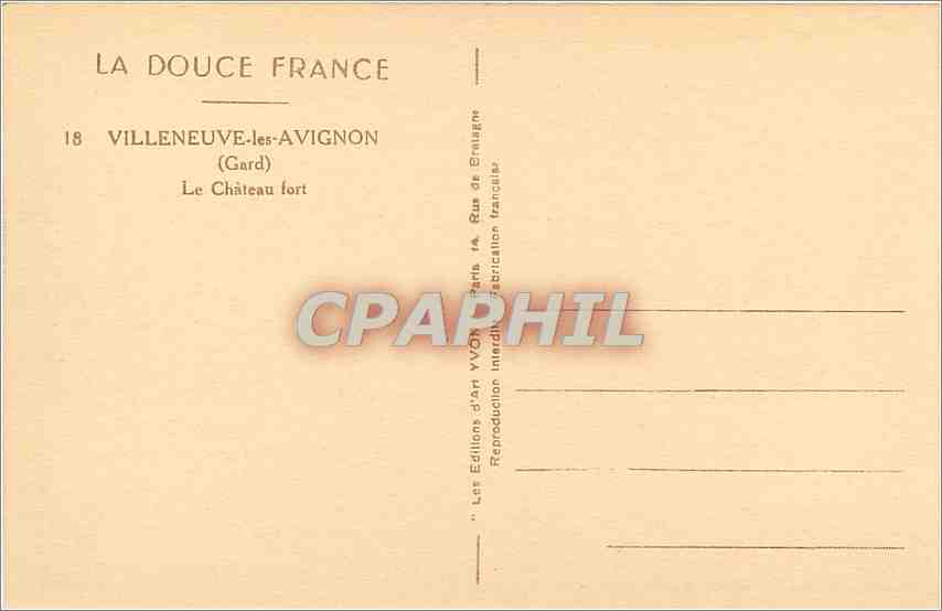 Villeneuve-lès-Avignon — Le Château fort — Les Éditions d'Art Vivon, Paris — Rückseite