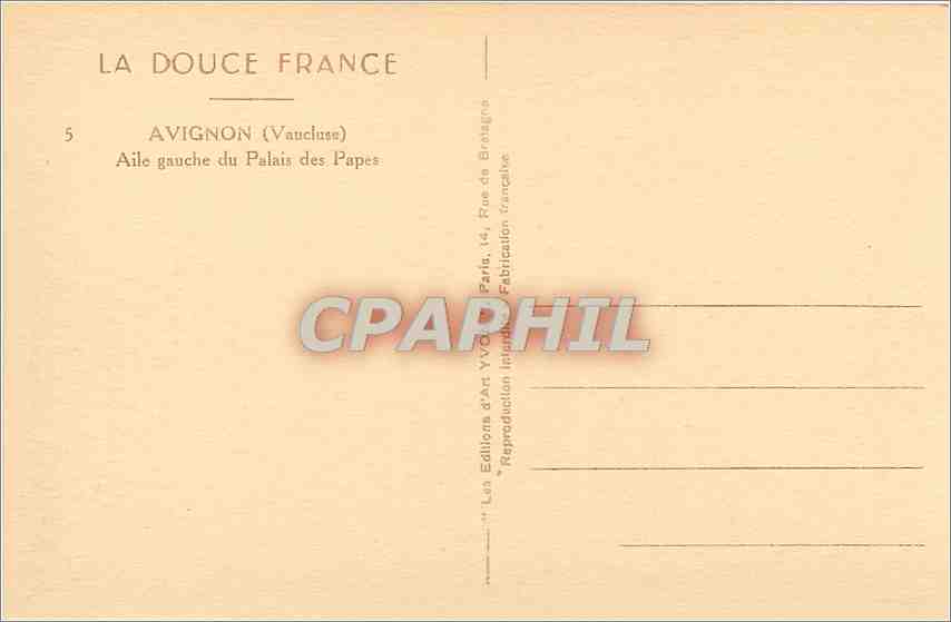 CPA La Douce France Avignon (Vaucluse) Aile gauche du palais des papes — Rückseite