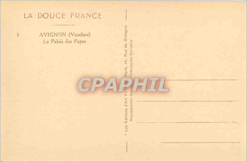 Avignon — Le Palais des Papes — Les Éditions d'Art VYC — Rückseite