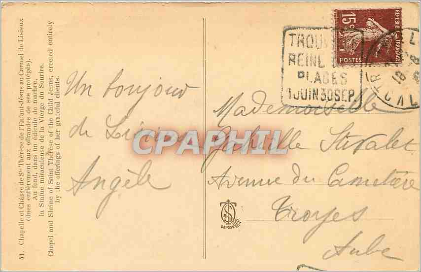CPA Chapelle et Chaisse de St Therese — Rückseite