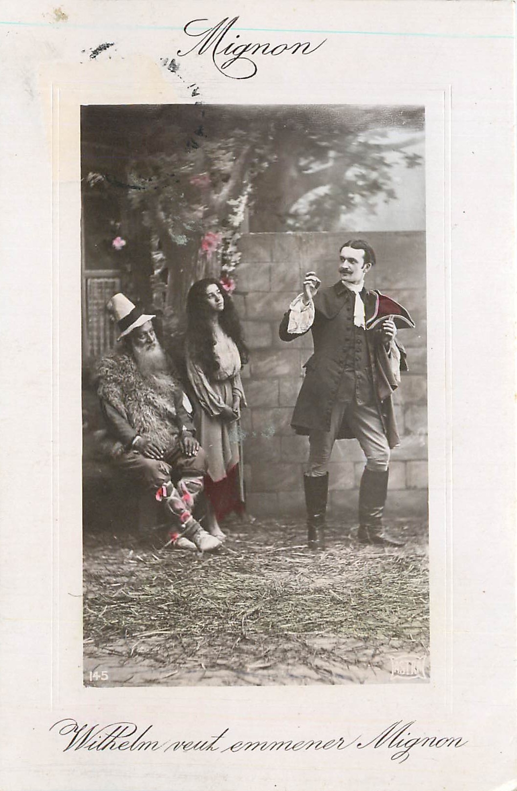Scène de théâtre Mignon — Wilhelms veut emmener Mignon — éditeur Pastern, n°145