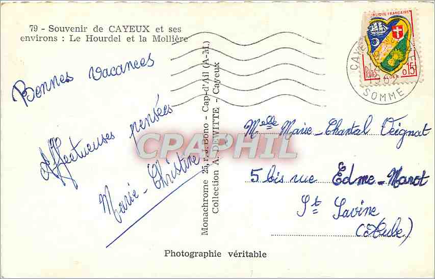 CPM Souvenir de Cayeux et ses env le Hourdel et la Molliere — Back