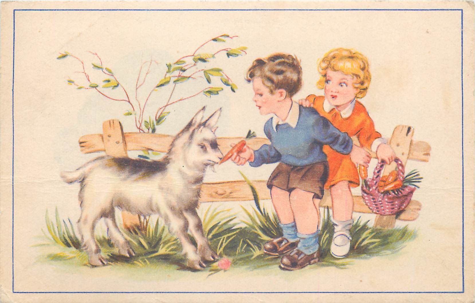 CPA Enfants Chevre