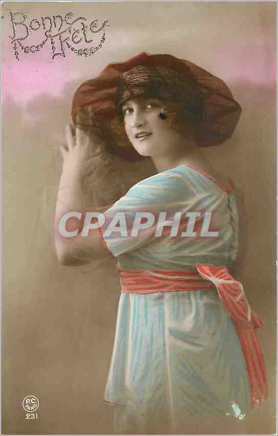 Frau in blauer Robe und rotem Hut — Frohe Geburtstagskarte — Frohe Geburtstagskarte, Ausgabe RC 231