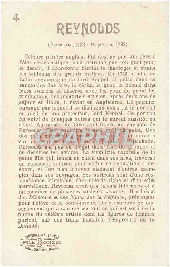 CPA Reynolds Celebre peintre anglais  — Rückseite