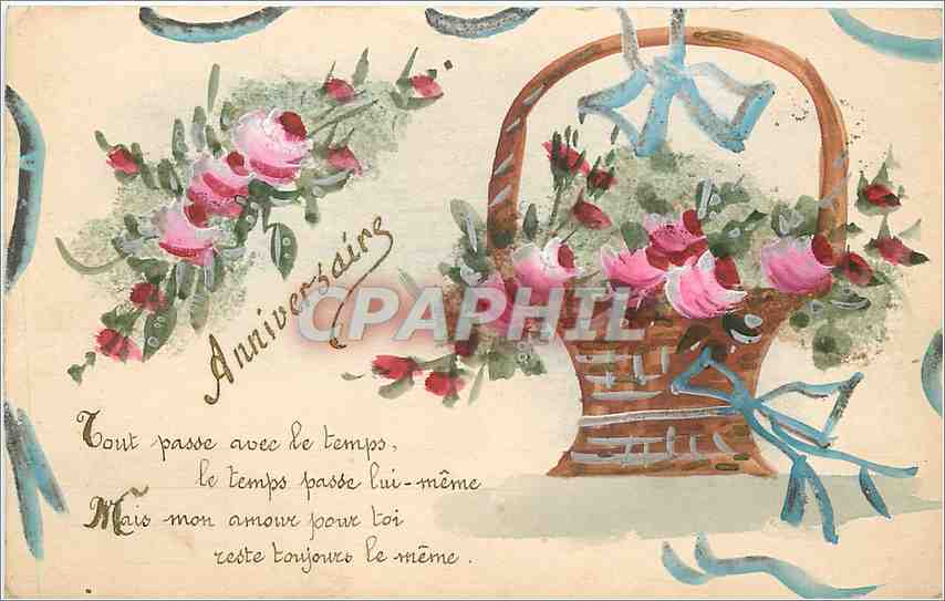 Bouquet de roses dans un panier — Anniversaire — Carte postale