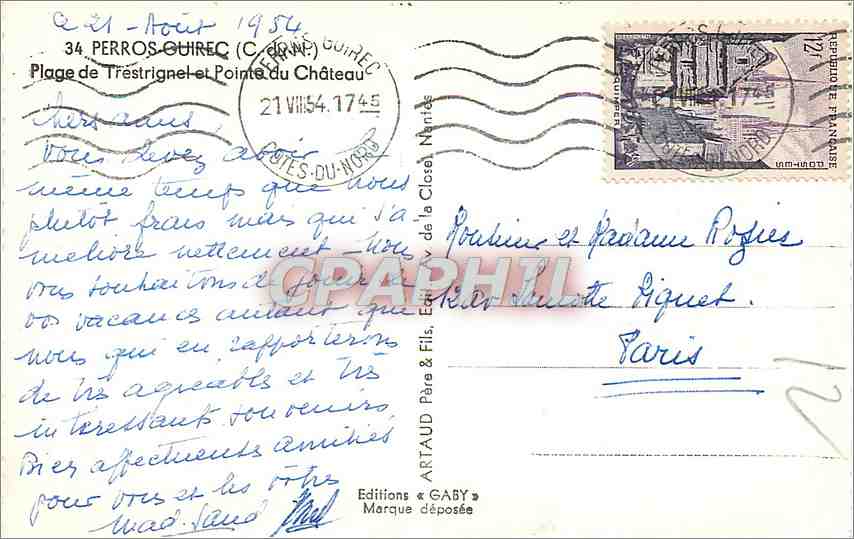 Plage de Tréstrignel et Pointe du Château — vue panoramique — Éditions Gaby — Verso