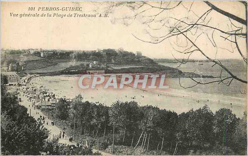 Perros-Guirec — Vue générale de la Plage de Trestraou — Phototypie A. Broul, Angers