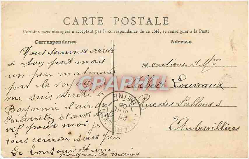 CPA Biarritz Rocher de la Vierge  — Verso