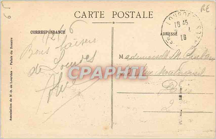CPA Lourdes La Basilique et le Gave  — Verso
