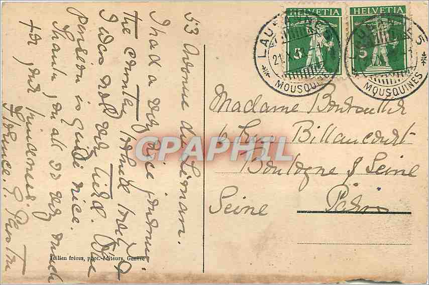 Champéry et les Dents Blanches — J. J. 6066 — éditeur Jullien frères, Genève — Back