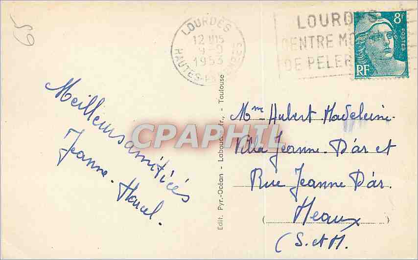 CPA De Lourdes Portez lui Mes Voeux  — Verso