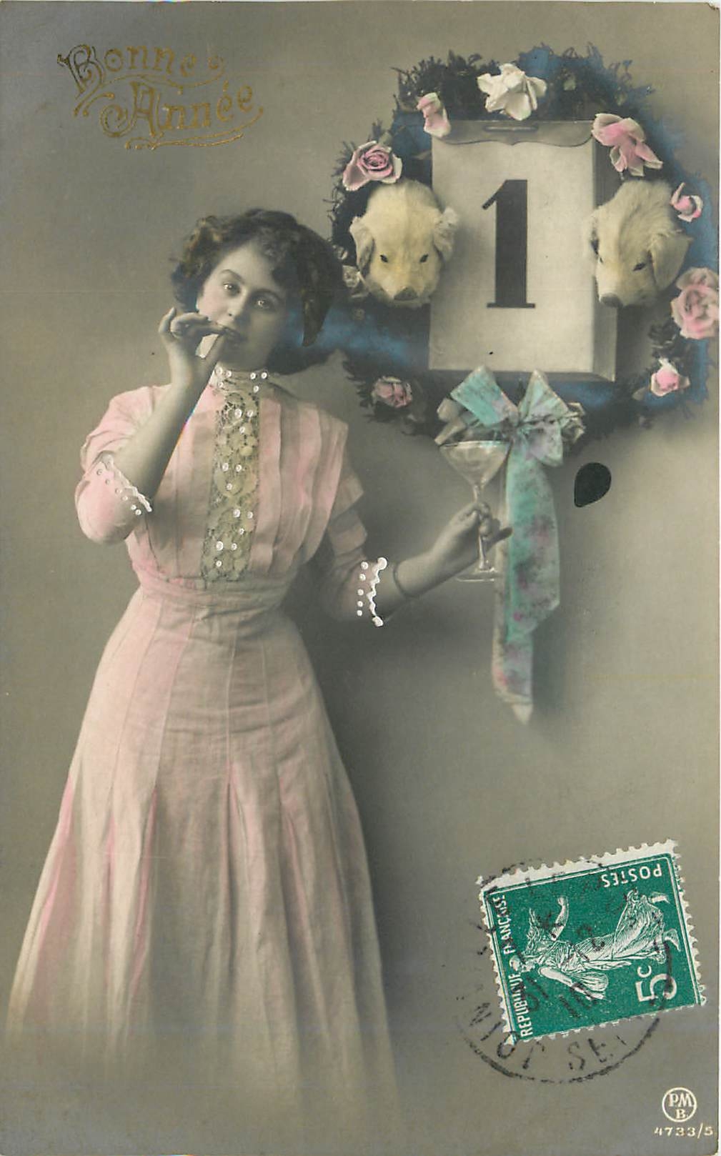 CPA Bonne Annee Femme