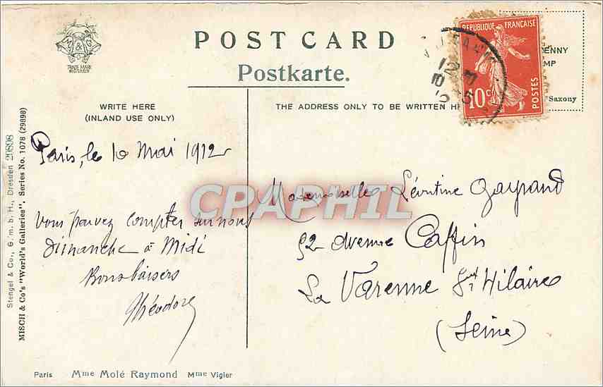 CPA Mme Mole Raymond  — Rückseite
