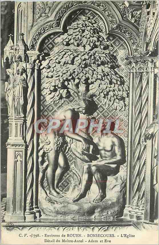 CPA Environs de Rouen Bonsecours L'Eglise Detail du Maitre Autel Adam et Eve 