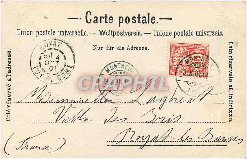 CPA Montreux Hotels Lorius et la Dent du Midi  — Verso