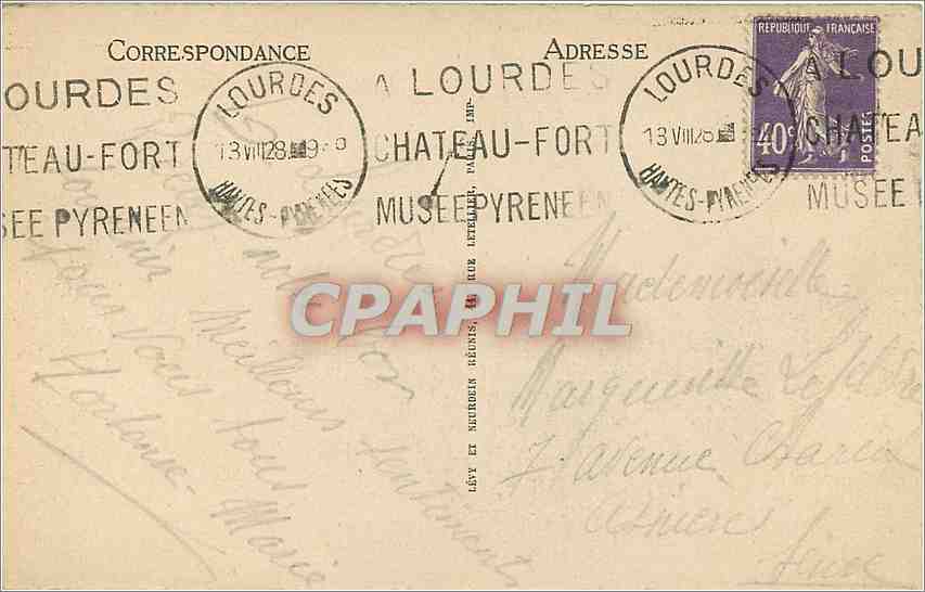 CPA Lourdes Vue Generale et le Pic du Jer  — Verso
