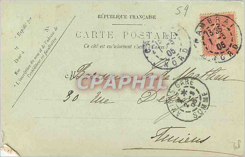 CPA Cambrai La Place d'Armes et le Beffroi  — Rückseite