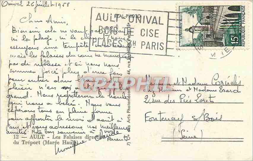 CPM Ault Les Falaises direction du Treport Maree Haut  — Back