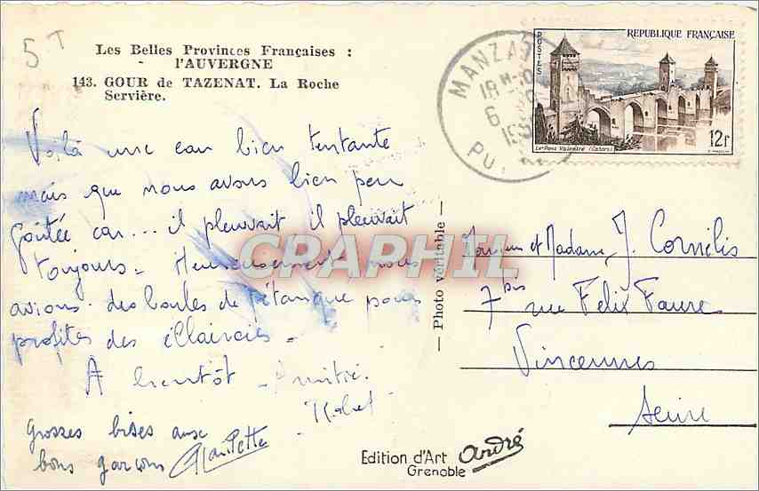 Gour de Tazenat — La Roche Servière — Édition d'Art André, Grenoble — Verso