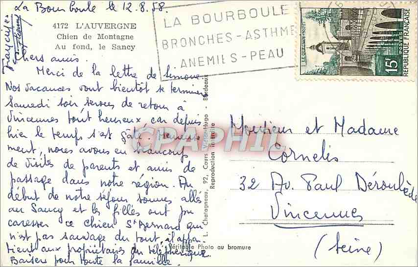 Chien de Montagne — Sancy — Reproduction Photo au bromure, éditeur L. Chatagnéou — Verso