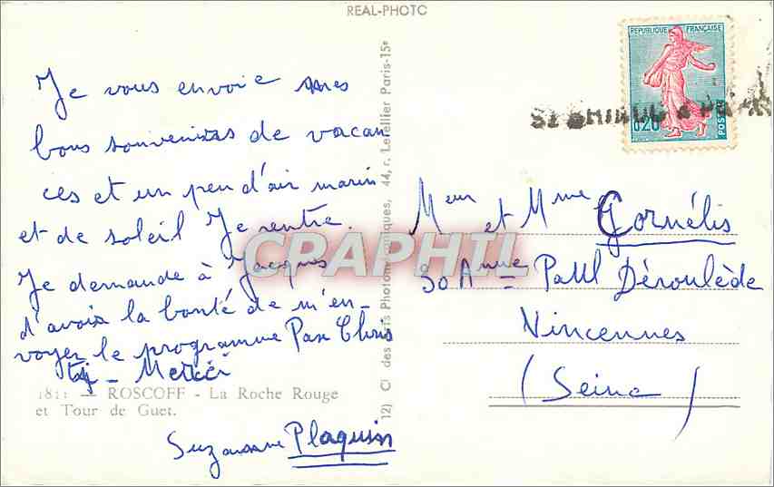 CPM Roscoff La Roche Rouge et Tour de Guet  — Rückseite