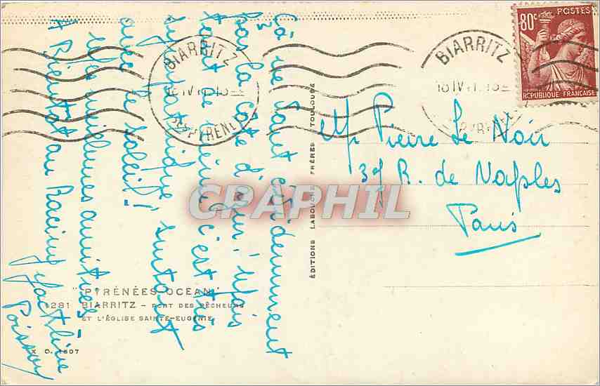 CPA Pyrenees Ocean Biarritz Pont des Pecheurs  — Verso