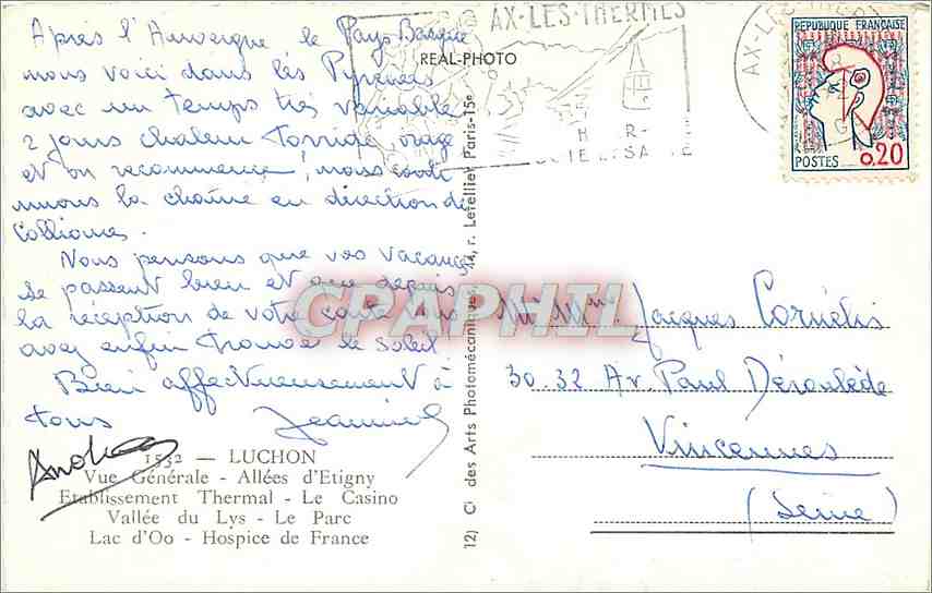 CPM Luchon Vue Generale Allees d'Etigny Etablissement Thermal  — Verso