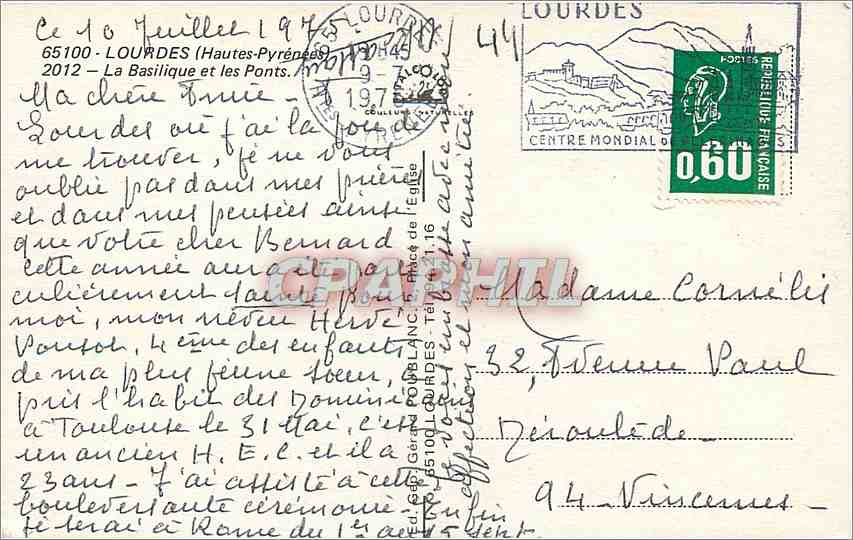 CPA Lourdes Hautes Pyrenees La Basilique et les Ponts  — Verso