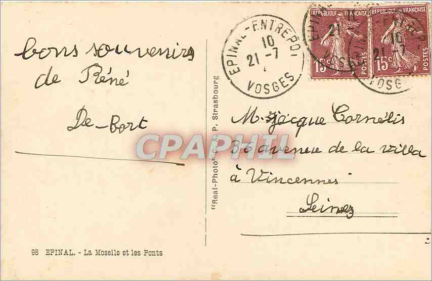CPA Epinal La Moselle et les Ponts  — Back