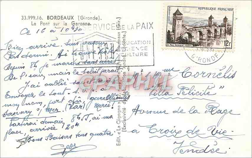 CPM Bordeaux Gironde Le Pont sur la Garonne  — Verso