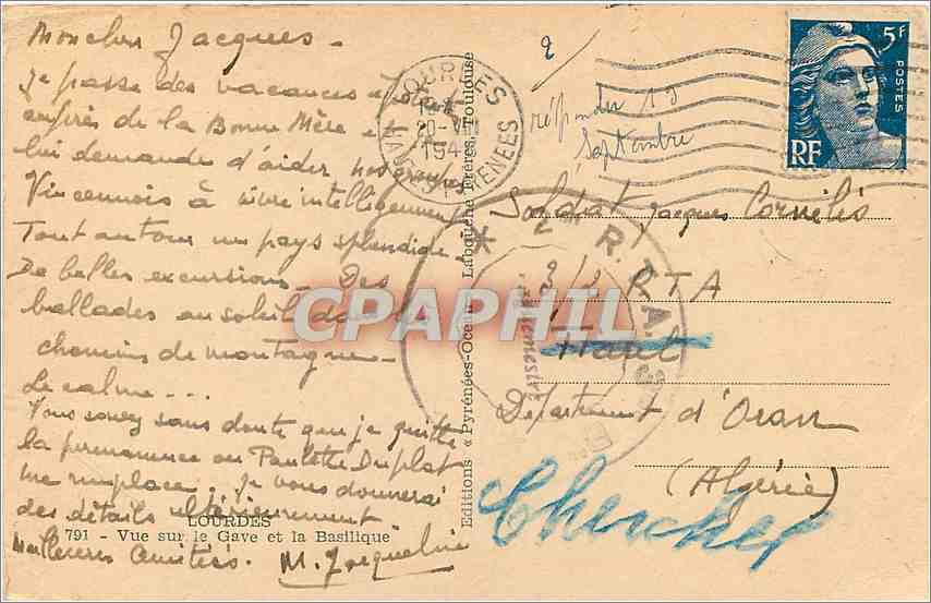 CPM Lourdes Vue sur le Gave et la Basilique  — Verso