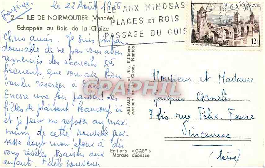 CPM Ile de Noirmoutier Vendee Echappee au bois  de la Chaize — Back